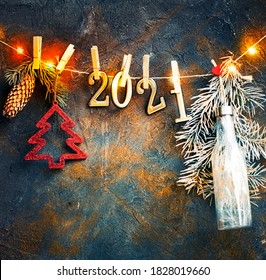2021 happy new year background over dark stone