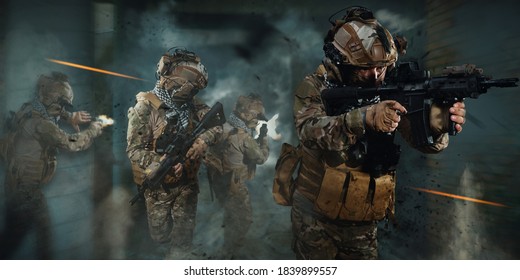 special forces soldier in battlefield . modern warfare.	