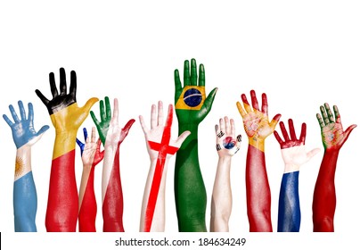 Diverse Hands Painted With National Flags