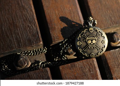 one piece vintage pocket watch in wood surface