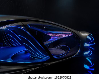 Las Vegas, NV - 9 de enero de 2020: Mirando dentro del Mercedes-Benz VISION AVTR Concept Car en Consumer Electronics Show 2020