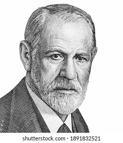 Sigmund Freud Portrait from Austria  Banknotes. Austrian neurologist who founded the discipline of psychoanalysis. Sigmund Freud (1856-1939)