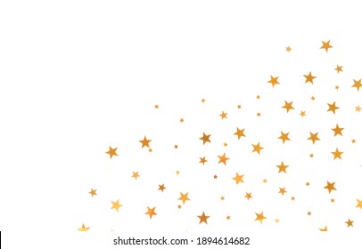 Confete dourado em forma de estrela sobre fundo branco, vista superior