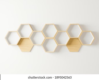 wooden Hexagon shelf copy space for mock up, Japanese style ,isolated background