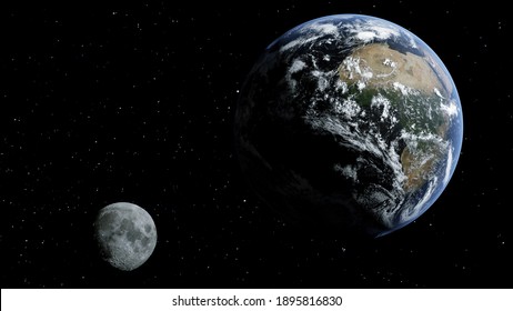 Die Erde und der Mond aus dem Weltraum. Sterne im Hintergrund. Elemente dieses Bildes, bereitgestellt von der NASA.