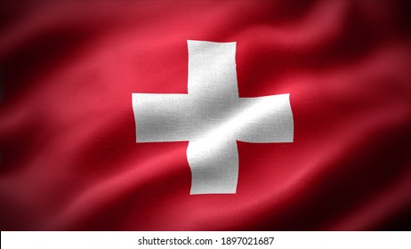 close-up zwaaiende vlag van Zwitserland. vlagsymbolen van Zwitserland.