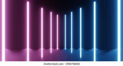 Fondo abstracto luces brillantes de neón rosa y azul en una habitación oscura vacía con reflejo.