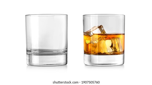 Empty and clean whiskey glass isolated on white background with clipping path