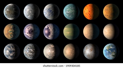 An illustration collection set of planets in the universe isolated on black background. Elements of this image furnished by NASA.
