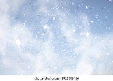latar belakang bokeh salju biru, latar belakang kepingan salju abstrak kabur biru abstrak
