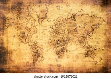 Mapa del mundo vintage en un viejo pergamino manchado