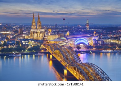 Cologne, Germany. Image of Cologne with Cologne Cathedral during twilight blue hour.
