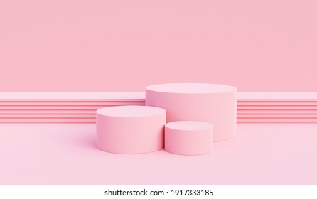 Vektor latar belakang rendering pink 3d dengan podium dan adegan pink alas, latar belakang adegan minimal 3d rendering produk alas adegan pastel pink. Tahap 3d untuk alas produk di studio platform pink