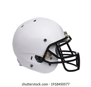 Football Helmet: A white football helmet isolated on white without any markings or logos.