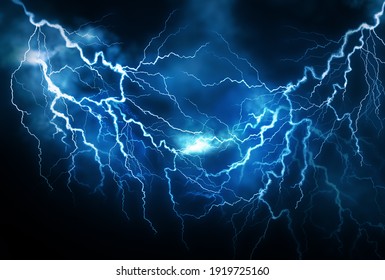 Flash of lightning on dark background. Thunderstorm