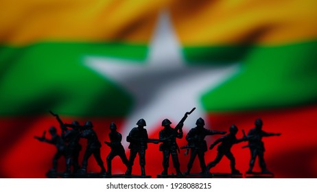 Myanmar militaire coup soldaten, vlag kaart achtergrond