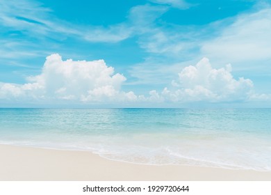 Beautiful tropical beach with blue sky and white clouds abstract texture background. Copy space of summer vacation and holiday business travel concept. Vintage tone filter effect color style.