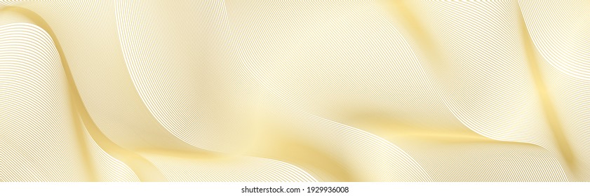 Gouden abstract ontwerp als achtergrond. Modern golvend lijnpatroon (guillochekrommen) in gouden kleuren. Premium gouden streeptextuur voor banner, digitale lux zakelijke achtergrond. Luxe horizontale vector sjabloon