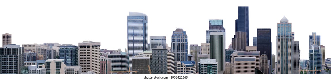 白い背景に分離されたシアトル (ワシントン、米国) の街並み