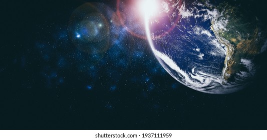 宇宙の視点のように現実的な地球の表面と世界地図を示す宇宙からの惑星地球の眺め。宇宙写真から NASA 惑星地球によって提供されたこのイメージの要素.