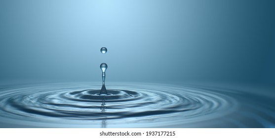 Waterdruppel met druppel en ringen op een blauwachtige ondergrond