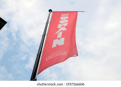 red flag with grey star