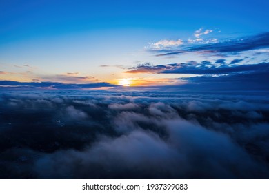 Sunset on blue sky. Blue sky with some clouds. blue sky clouds, summer skies, cloudy blue sky