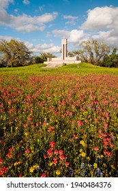 Monumento y monumento a Fannin con flores silvestres en Goliad - Coastal Bend South Texas