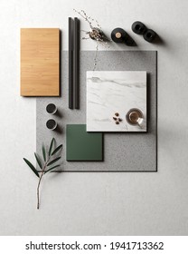 Mood board. Material samples interior design