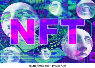 NFT Mã thông báo không thể thay thế. Khái niệm nghệ thuật tiền điện tử. Công nghệ bán đồ sưu tầm độc đáo, nhân vật trò chơi, tài sản blockchain và tác phẩm nghệ thuật kỹ thuật số. Tương lai của thị trường nghệ thuật. Tiền điện tử và thương mại điện tử.