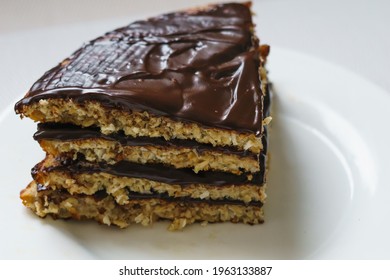  Pancake chocolate cake with nuts. High quality photo