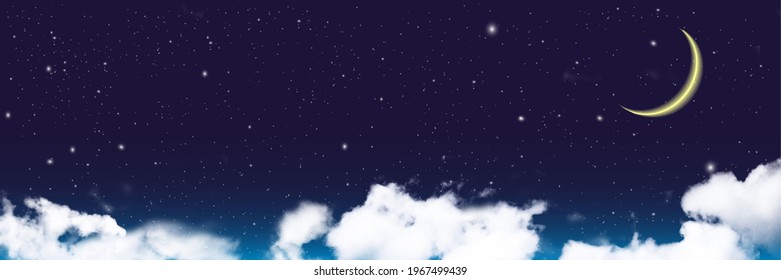 夜空の背景（三日月と雲、ぐっすり眠れる夜）
