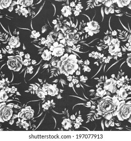 ライトグレーのバラの布の背景、ライトグレーのレトロなタペストリーテキストの断片、背景として役立つ花飾りを持つライトグレーのレトロなタペストリーテキスタイルパターンの断片