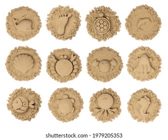 Sand Sculpture of a animall set Isolated on White Background