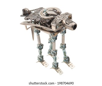 Robot steampunk de estilo cyberpunk.