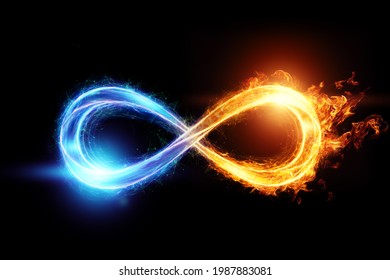 Tanda infinity es api diisolasi pada latar belakang hitam. Ilustrasi 3D, render 3D