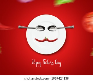 Chúc mừng Ngày của Cha Khái niệm nhà hàng. Hình dạng biểu tượng của cha với khái niệm đĩa và thìa cho nhà hàng và thương hiệu thực phẩm cho ngày của cha. Nhà hàng và thức ăn nhanh Khái niệm ngày của Cha.
