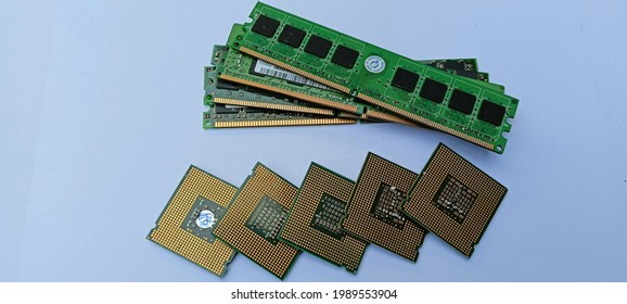 CPU and RAM isolated on a white background. CPU and RAM for laptops. Set RAM and processor. Background. back texture