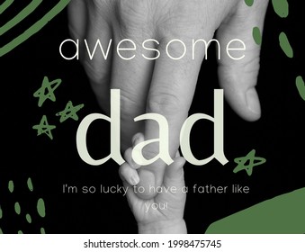 HAPPY FATHER'S DAY SPECIAL、お父さんは白と緑の星に黒のコントラ、父の手は黒と白。