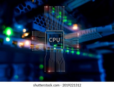 CPU Logo on server background optical