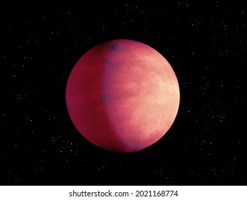 Beautiful gas planet in crimson color. An exoplanet is made of hydrogen, a planet without a solid surface. Gas giant.