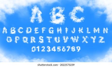 Alfabet dan angka awan di langit biru