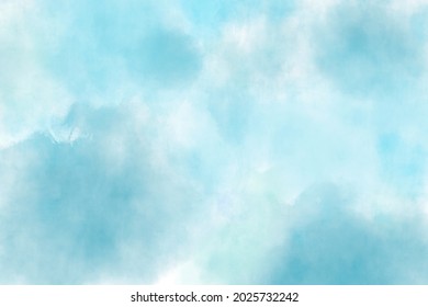 水彩イラスト曇りアート抽象的な青い色のテクスチャ背景、雲と空のパターン。壁紙バナーとデザインの水彩紙にハンド ペイント パターンで水彩汚れ