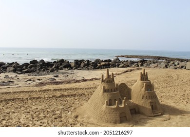 グラン カナリア島スペインのマスパロマス ビーチにある砂の城。