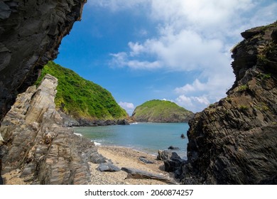 Beautiful bay with natural rocks and blue sea and blue sky