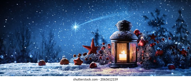 Lámpara de Navidad y fondo de estrella fugaz