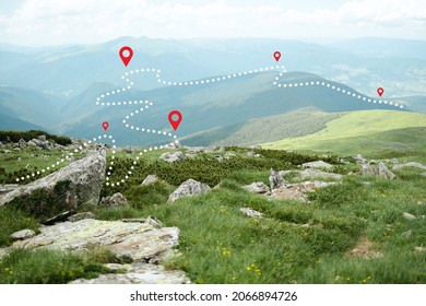 Goal on top of mountain. Business strategy, leadership, planning, and challenge concept.