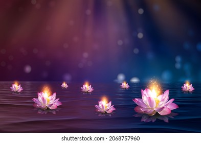 Lotus Pink hellviolett schwebendes Licht funkeln lila Hintergrund