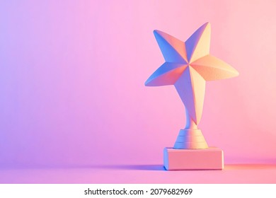 紫とピンクのグラデーション カラーの背景にコピー スペースで立っている影付きの小さな 3 D スター トロフィー賞像
