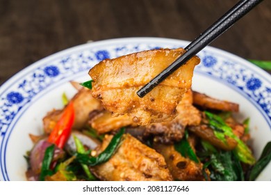 Close up of one of the most popular Chinese Sichuan province cuisine Twice-cooked pork